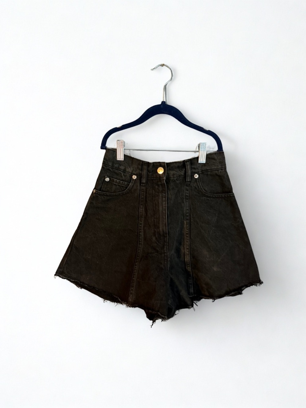 IRO Paris Black High-Waist Denim Shorts with Raw Hem
